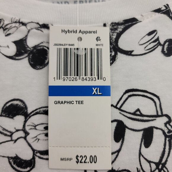 Disney Mickey & Friends Graphic Tee XL White Black Hybrid Apparel - Picture 5 of 8